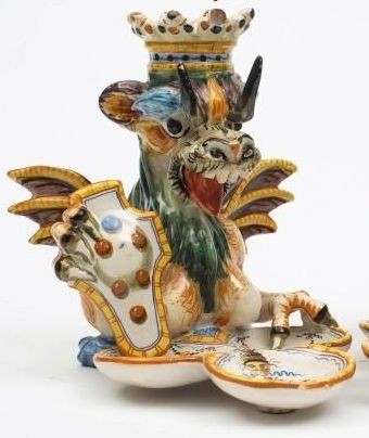A Majolica candlestick by Ullyse Cantagalli.