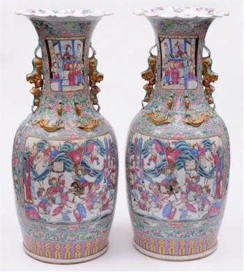 An impressively large pair of Canton vases nearly 80cm high.