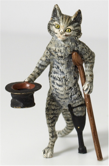 Austrian Cold Painted Bronze Cat with a Peg Leg.