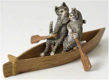 Austrian Cold Painted Bronze Cats Rowing a Boat.