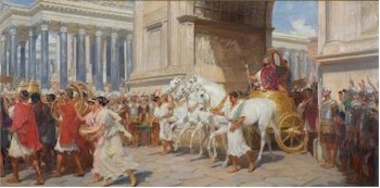 The magnificent oil on canvas painting of a Roman Triump by Andrew Carrick Gow (1848-1920) was the highlight of the picture auction within the sale, achieving
        its top estimate of £15,000. 