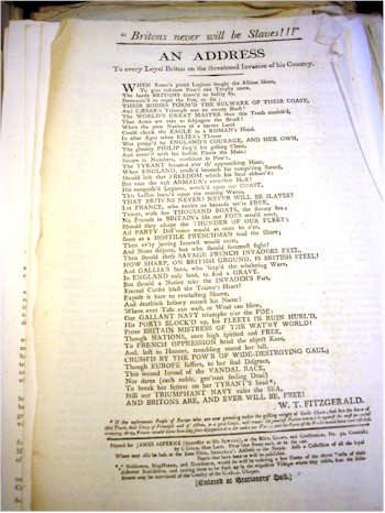 The Antiquarian Book Auction contains a unique collection of 130 (including duplicates) Napoleonic Broadsides, handbills and slip-songs, which is
 estimated at between £5,000 and 6,500.