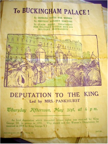 A Suffragette Movement Handbill entitled 'To Buckingham Palace!' printed in two colours on both sides and dated
    21st May 1914 is estimated to fetch £100-£200 in the auction, which will also be offered online with Live Internet Bidding on 19th March 2014.