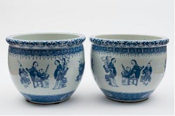 A Pair of Large Chinese Blue and White Jardinieres (FS26/474) are being offered in the Ceramics Auction with a pre-sale estimate of £1,500-£2,000.