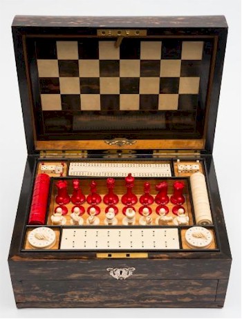 A Victorian Coromandel and Silver Mounted Games Compendium (FS26/811) is being offered for auction in the Works of Art section of the Fine Art Sale.