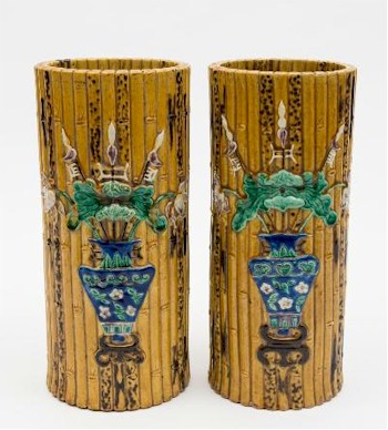 A pair of Chinese Faux Bamboo Vases (FS27/420) is offered in the ceramics auction with a pre-sale estimate of £600-£800.