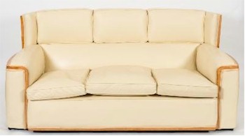 An Art Deco Burr Maple Veneer and Upholstered Three Piece Lounge Suite (FS27/735), attributed to Heals, realised £2,100 reflecting
        the trend for 20th century items to be in favour.