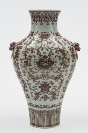 A Chinese Underglaze Copper-red Decorated Quadrilobed Vase (FS29/501) fetched £15,500 in Exeter.
