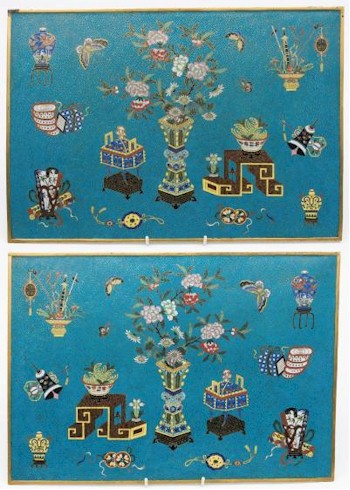 The Works of Art Auction includes a pair of Chinese Cloisonne Rectangular Plaques (FS30/611),
        estimated at £3,000-£4,000.