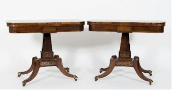 The furniture auction also include a pair of Regency Rosewood and Brass Inlaid Rectangular Card Tables (FS30/848), which have
        a pre-sale estimate of £3,000-£5,000.