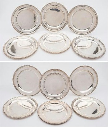 The highlight of the silver auction within the Fine Sale was a set of twelve George
        III silver dishes (FS30/78), bearing the coronet and crest of William Montagu, 5th
        Duke of Manchester (1768-1843). They sold for £3,100.
