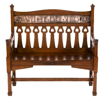 The Furniture section includes an Arts and Crafts oak settle (FS34/1281) by Shapland
        and Petter of Barnstaple.
