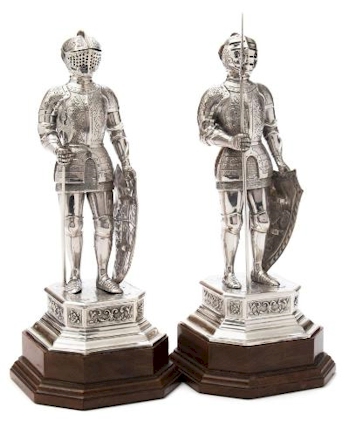 A pair of German Silver Figures of Knights in Armour bearing import marks for Adolph
        Barsach Davis, London, 1928 (FS35/94). The two day sale starts on 11th July 2017
        and has live online bidding support for those unable to attend in person.