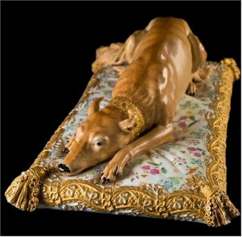 The large Meissen Porcelain Group of Catherine II of Russia's favourite dog (FS35/788) realised £6,400.