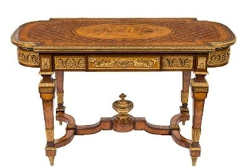 A Fine Napoleon III Mahogany, Kingwood, Burr Walnut and Marquetry Table de Milieu
        (FS36/961) attracted a winning bid of £7,000.
