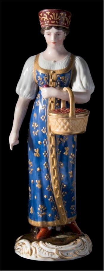 Two Gardner (Moscow) porcelain figures of a berry picker (illustrated above) and a coachman (FS36/625) realised £5,500 in the ceramcis auction.
