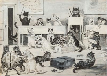 Louis William Wain (1860-1939): Mrs Tabby's Academy (FS37/561) attracted a great
        deal of interest, finally selling for £3,800.