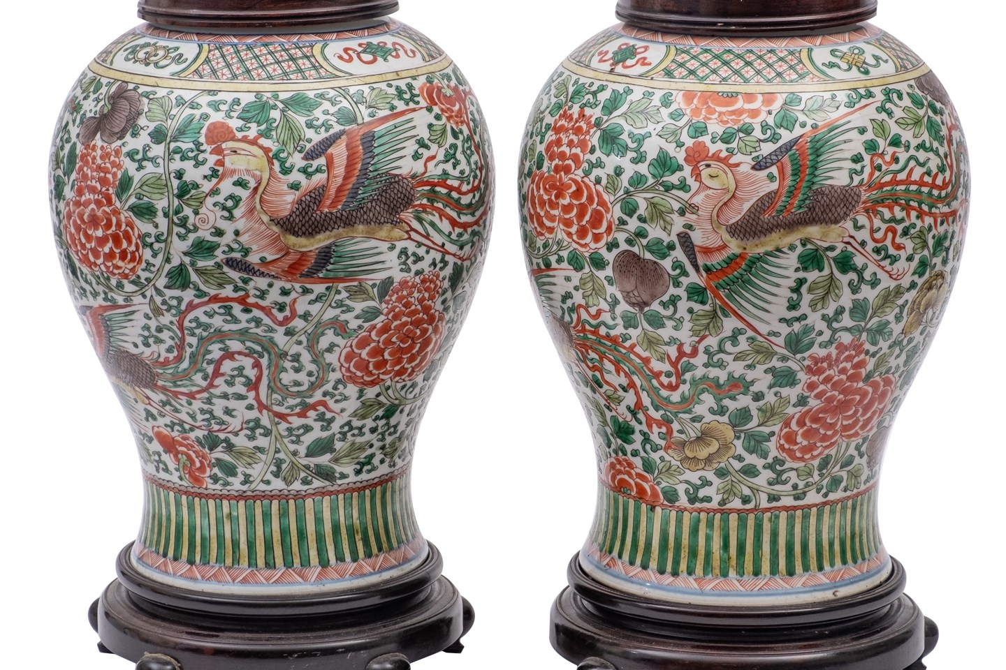 55 A Pair Of Chinese Wucai 'Phoenix' Jars