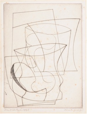 An untitled drypoint etching, signed by Ben Nicholson (1894-1982) in the margin, sold for £5,200 (FS9/425).