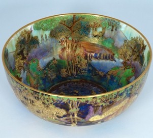 A Wedgwood Fairyland Lustre bowl in the Woodland Bridge pattern.