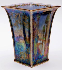 A Wedgwood Fairyland Lustre vase in the Castle on a Road pattern.