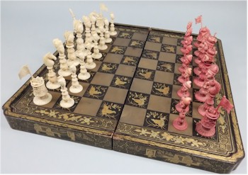 An Indian Sepoy versus British ivory chess set (FS14/789).
