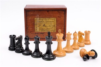 A Staunton pattern chess set (FS10/484) in the usual boxwood and ebony.