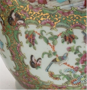 A detail of a Cantonese vase showing some of the typical florid elements.