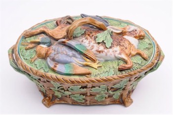 A George Jones majolica dish and cover showing the influence of Palissy.