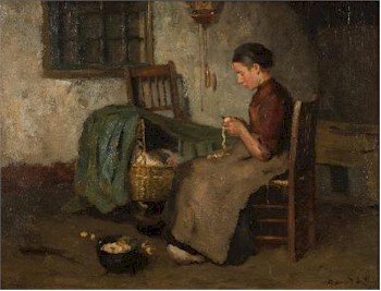 A cottage interior with a woman peeling vegetables (FS29/424) (oil on canvas, 30.5cm x 41cm)
        by Johann Bernard de Hoog (1867-1943), which sold in January 2016 for £780.