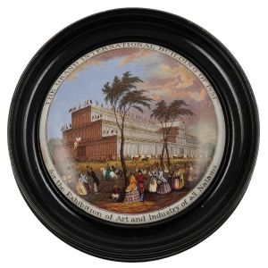 A TJ&J Mayer pot lid: Grand International Buildings 1851.