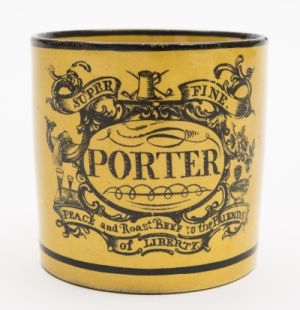 A Staffordshire porter mug with anti French sentiments (FS35/696).