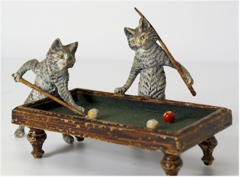 Austrian Cold Painted Bronze Cats Playing Billiards.