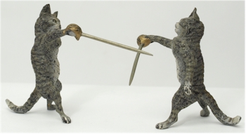 Austrian Cold Painted Bronze Cats Fencing