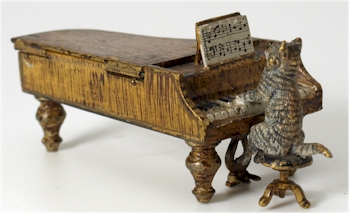 Austrian Cold Painted Bronze Cat Playing the Piano.