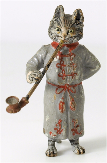 Austrian Cold Painted Bronze Cat Smoking a Pipe.