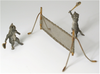 Austrian Cold Painted Bronze Cats Playing Tennis.