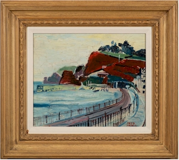 Fred Yates (1922-2008): Dawlish Sea Front - signed bottom right; oil on board; 22x26.5cm.