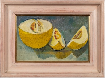Fred Yates (1922-2008): Melon - signed bottom right; oil on board; 18x29.5cm.