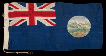 the 1865-1925 version of the falkland island flag collected by francis davies during the discovery ii expeditions