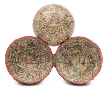nathaniel hill (fl.1746-1748) a 2 inch pocket globe:, signed 'a new terrestrial globe by nath hill 1754'