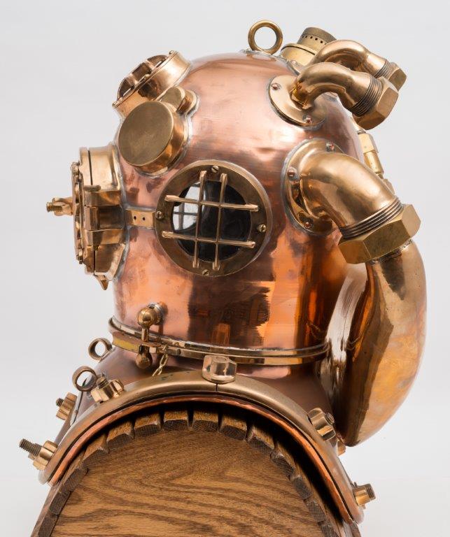 a us navy mark v helium re-breather diving helmet by morse (side).