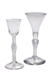 antique wine glasses - two single series air twists circa. 1750-60