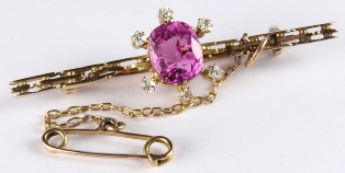a pink sapphire and diamond bar brooch (fs19)