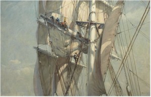 Bending The Mainsail by Arthur Briscoe (1873-1943).
