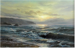 Juriy Obremovich (20th Century) - Sunset, breaking waves (EX32/60). Estimate £100-£200.