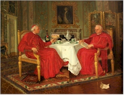 Ludovic Hoffer (20th Century German School) - Cardinals seated in a palace interior (EX32/74). Estimate £250-£350.