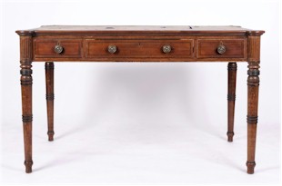 Regency library table with projecting rounded corners and drawers to one side (FS12/925).