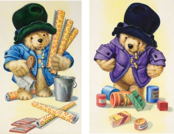 Two of the original watercolours of Paddington Bear, believed to be stills used as
        originals for the BBC television series 'Paddington', which are being offered in
        our August 2012 Book Sale.