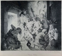 An etching by Norman Alfred William Lindsay, entitled 'Thieves Kitchen', which will be auctioned on 31st October 2012.
